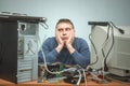 Computer repairman. Computer technician engineer. Support service. Royalty Free Stock Photo