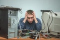 Computer repairman. Computer technician engineer. Support service. Royalty Free Stock Photo