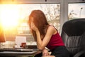 Tired bored sleepy young female office worker Royalty Free Stock Photo