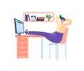 Tired Business Character Sleeping in the Office. Exhausted Worker Falling Asleep at Work. Lazy Man Sleeping Behind Desk Royalty Free Stock Photo