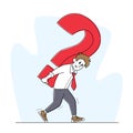 Tired Business Man Carry Huge Question Mark on Back. Male Character Searching Solution or Decision for Difficult Answer