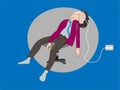 A tired business man in the office sleeps on a chair and has an additional electric charging cable. Vector cartoon energy