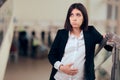 Tired Business Pregnant Woman Climbing Stairs