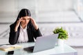 Tired business woman at call center sitting by the table or it is a failure in office Royalty Free Stock Photo