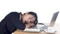 Tired business woman sleeping at her desk Royalty Free Stock Photo