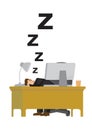 Tired businessman exhausted and sleeping in the office desk. Hum Royalty Free Stock Photo