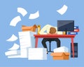 Tired businessman paper work office desk piles of documents