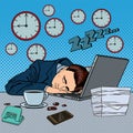 Tired Businessman Sleeping on a Laptop in Office. Pop Art Royalty Free Stock Photo