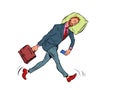 A tired businessman sleeps on the move. Goes to work in the morning with his head on a pillow Royalty Free Stock Photo