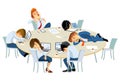 Tired businessmen, corporate personnel officers sleeping at table in office. Cartoon style vector illustration isolated Royalty Free Stock Photo