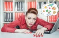 Tired businesswoman dreaming about holiday. Overwork concept Royalty Free Stock Photo