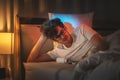 Tired caucasian male having stressed with sleeping pill medication for insomnia treatment Royalty Free Stock Photo