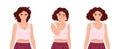 Tired, crying and irritated woman wearing home clothes and underwear, suffering from premenstrual mood swings. Vector