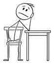 Tired or Depressed Man Sitting at Home on Chair and Thinking, Vector Cartoon Stick Figure Illustration