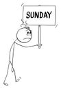 Depressed Person with Sunday Sign, Vector Cartoon Stick Figure Illustration