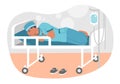 Tired doctor or intern sleeping on gurney, flat vector illustration. Work burnout. Physical and emotional exhaustion.