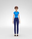 Tired and Drowsy, Sleepy Jenny - 3D Cartoon Female Character Model - Falls Asleep While Standing with Eyes Half-Closed