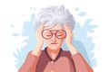 Tired elderly woman holding his head in hands exhausted. Royalty Free Stock Photo