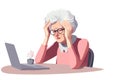 Tired elderly woman holding his head in hands exhausted. Royalty Free Stock Photo