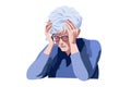 Tired elderly woman holding his head in hands exhausted. Royalty Free Stock Photo