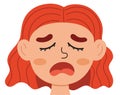 Tired emotion face. Little girl clipart with emotional expression