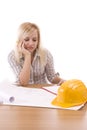 Tired engineer woman Royalty Free Stock Photo