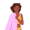 Tired exhausted black woman holding blanket, suffering from insomnia, drowsiness. Sleepy hand drawn character. Low