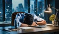 Tired exhausted businessman sleeping at the office desk face down late at night Royalty Free Stock Photo