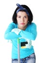 Tired and exhausted cleaning woman Royalty Free Stock Photo