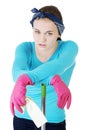 Tired and exhausted cleaning woman Royalty Free Stock Photo