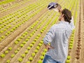 Tired Farmer Wiping Sweat And Contemplating Plants In Greenhouse