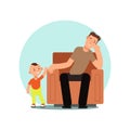 Tired father asleep in chair vector illustration