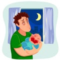 Tired father with crying baby