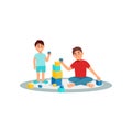 Tired father playing cubes with his son, parenting stress vector Illustration on a white background