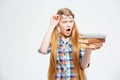 Tired female student holding books Royalty Free Stock Photo