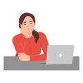 Tired female student or office worker sleeping at desk. Woman falling asleep