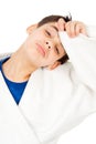 Tired of fighting boy holding his head Royalty Free Stock Photo