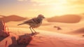 Tired Finch: Hyper-realistic Bird In Desert Sunset