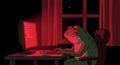 Tired Frog Coder Working Late at Night Royalty Free Stock Photo
