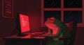 Tired Frog Coder Working Late at Night Royalty Free Stock Photo