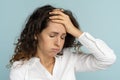 Tired frustrated business woman office worker sighing wiping sweat of forehead has emotional burnout Royalty Free Stock Photo