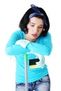 Tired frustrated and exhausted cleaning woman Royalty Free Stock Photo