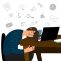 Tired girl fell asleep at the office table vector concept Royalty Free Stock Photo