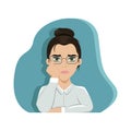 Tired girl at work at the office table. Office worker. Boredom. Flat vector illustration