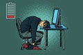 Tired hacker is asleep