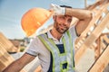 Tired hard-working man rubbing his forehead and resting Royalty Free Stock Photo