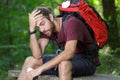 tired hiker having rest Royalty Free Stock Photo