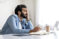 Tired Indian Male Feeling Sleepy While Sitting At Desk In Home Office Royalty Free Stock Photo