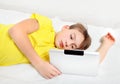 Tired Kid and Tablet Computer Royalty Free Stock Photo