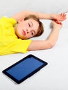 Tired Kid with Tablet Royalty Free Stock Photo